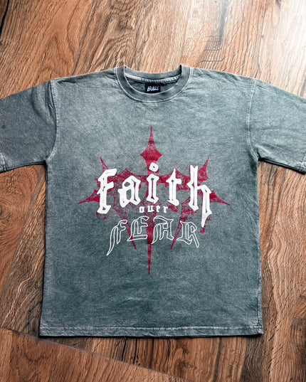 Faith Over Fear Unisex Oversized Acid Wash T-Shirt